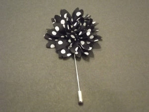 Black and White Polka Dot Flower Lapel Pin