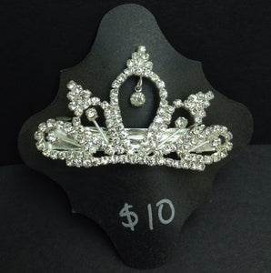 Crystal on Silver Crown Bun Barrette