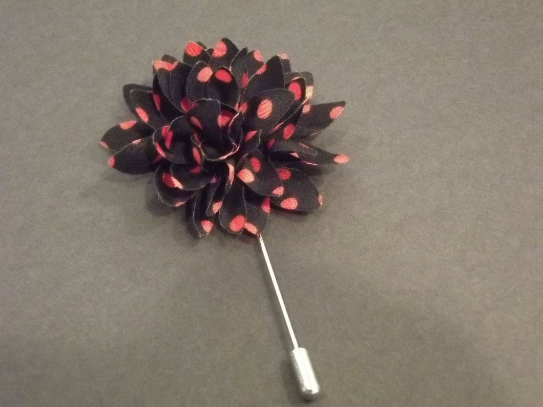 Black and Red Polka Dot Flower Lapel Pin