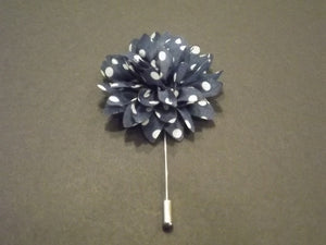 Blue and White Polka Dot Flower Lapel Pin