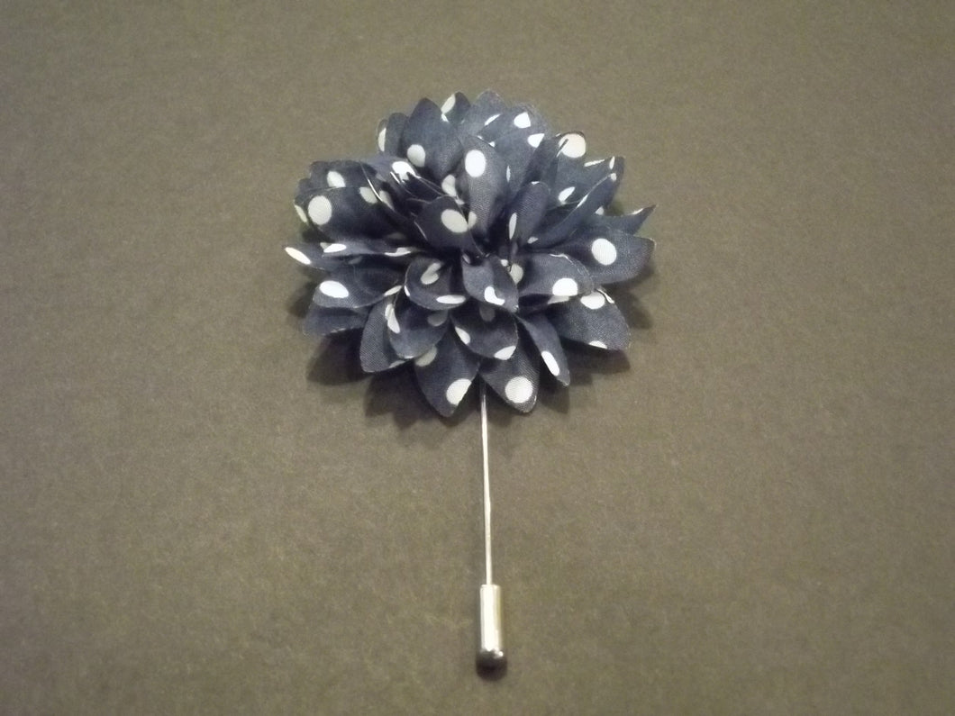 Blue and White Polka Dot Flower Lapel Pin