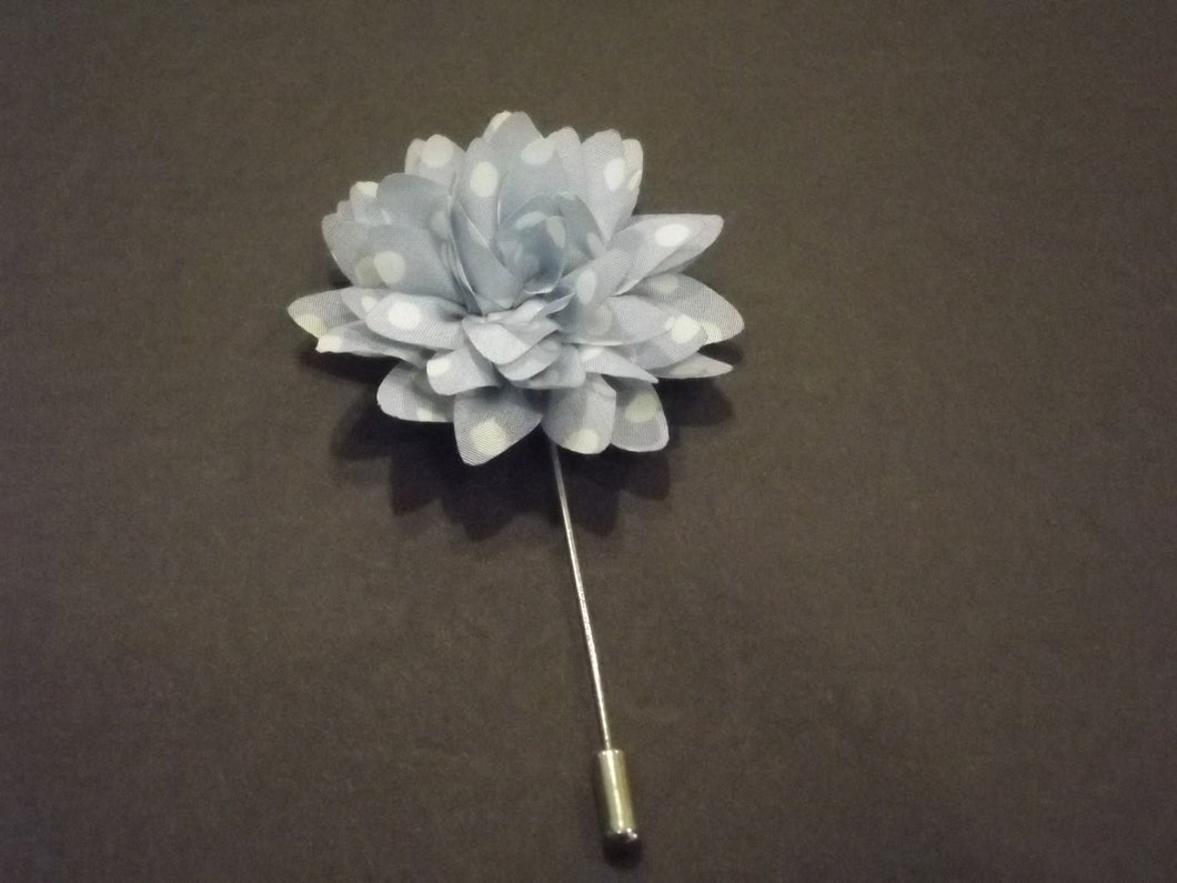 Sky Blue and White Polka Dot Flower Lapel Pin