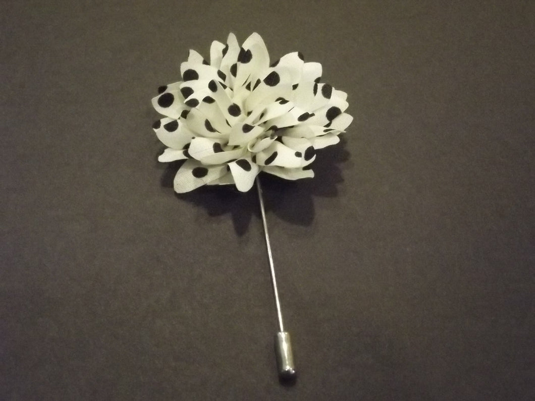 White and Black Polka Dot Flower Lapel Pin