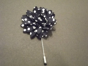 Navy and White Polka Dot Flower Lapel Pin