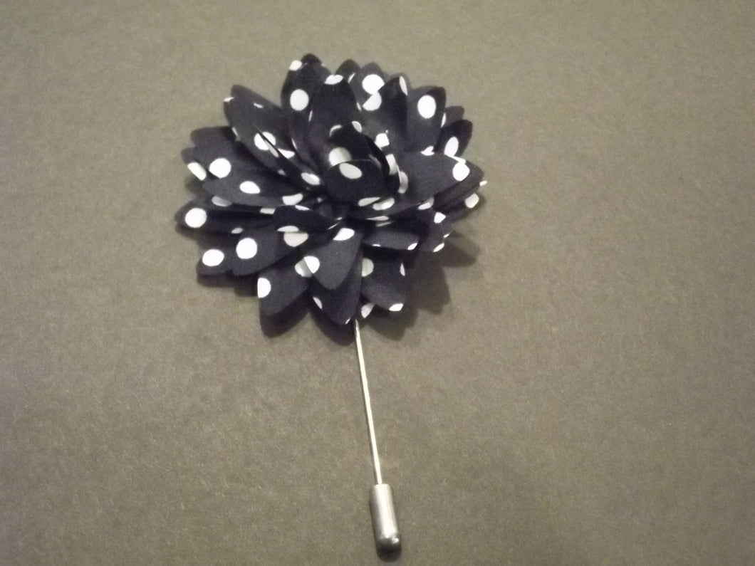 Navy and White Polka Dot Flower Lapel Pin