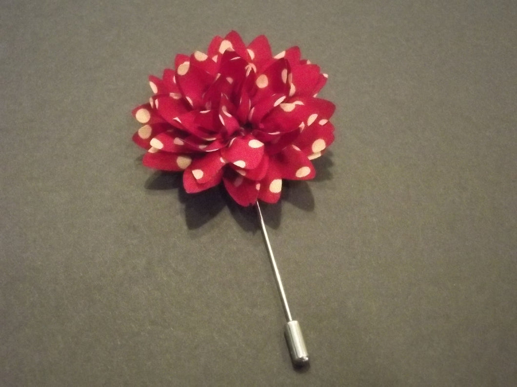 Red and Tan Polka Dot Flower Lapel Pin