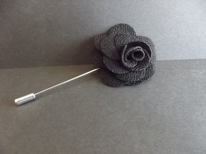 Black Flower Lapel Pin - Textured