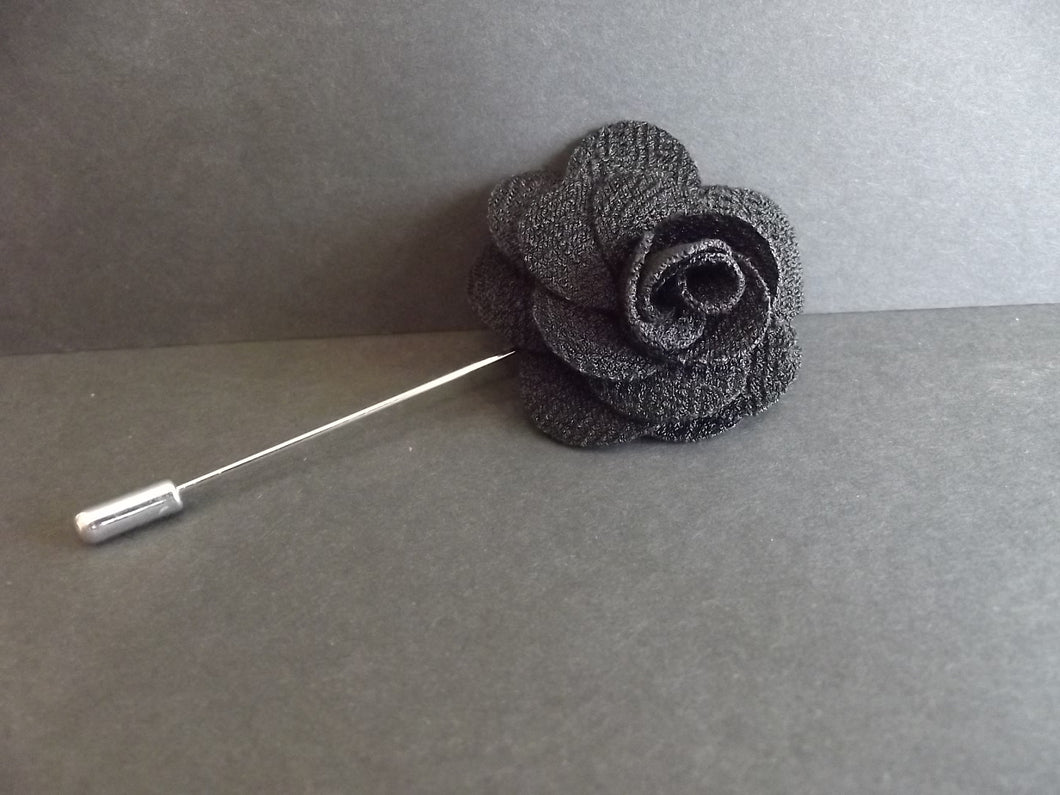 Black Flower Lapel Pin - Textured