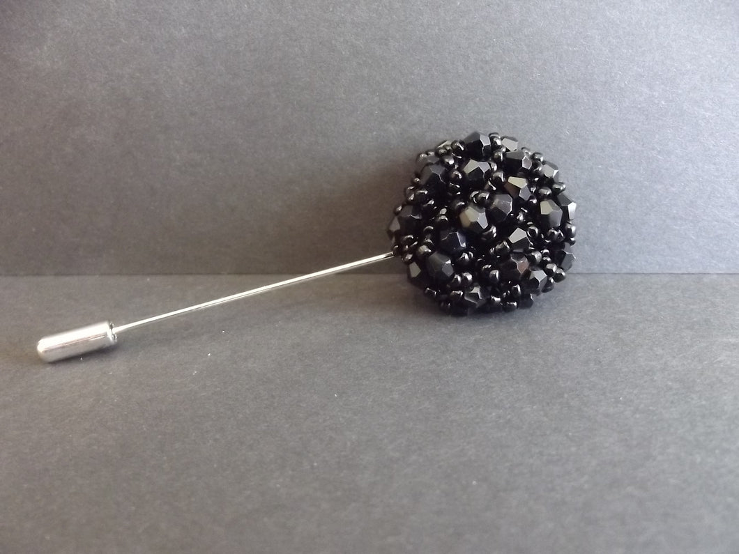 Black Beaded Flower Lapel Pin
