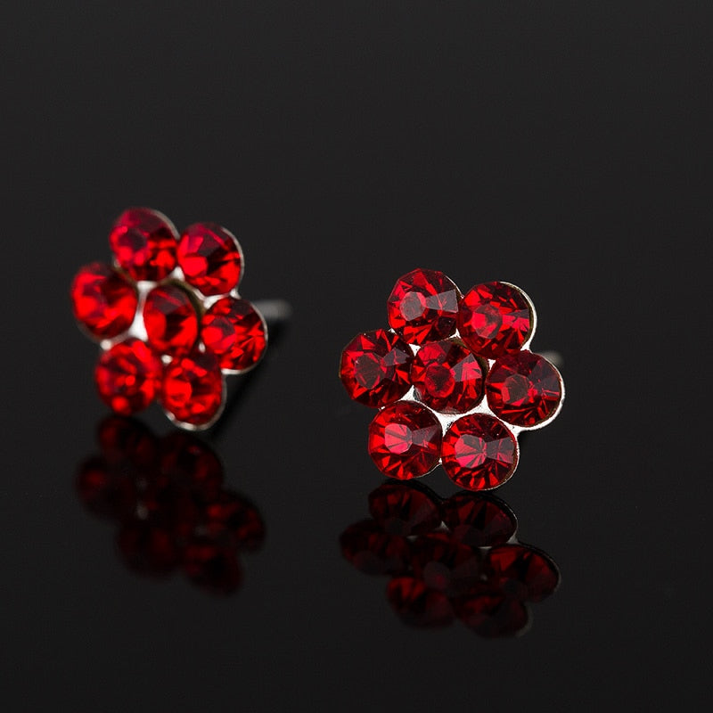 Small Crystal Flower Stud Earrings, 6 Traditional Colors